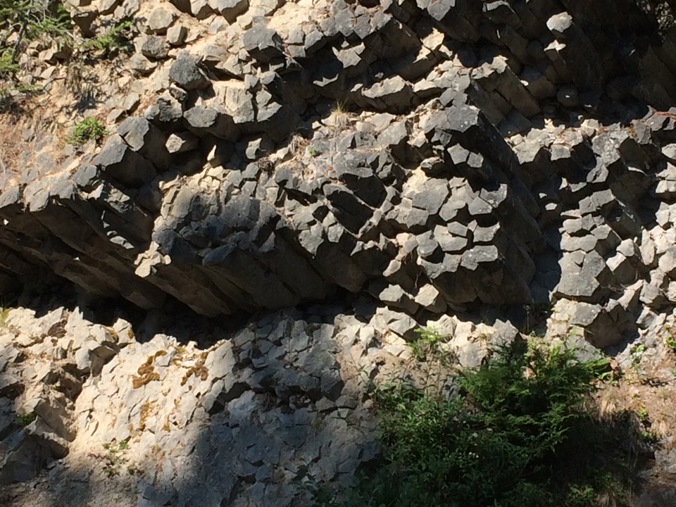 Basalt crystals.  (Columnar lava.)